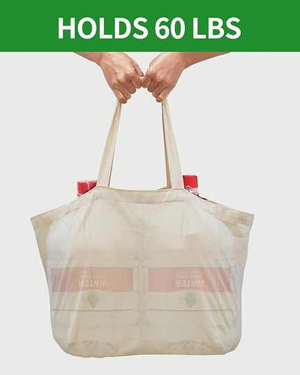 Canvas Reusable Grocery Bags Heavy Duty, 8.3 gal Foldable Large Tote Bag with Handles, Holds 60 lbs & Washable Eco-friendly Bags with 5 Pockets, Off white 1 Bags
