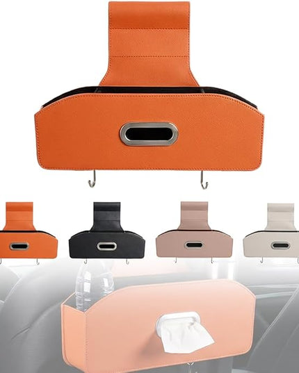 Car Seat Back Organizer with Tissue Box, Multifunctional Backseat Organizer for Car Interior Storage, Seat Back Storage Organizer for Phone, Drinks, Snacks & Handbags (Orange)