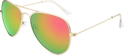 livho Sunglasses for Men Women Aviator Polarized Metal Mirror UV 400 Lens Protection (Gold Green/Orange)