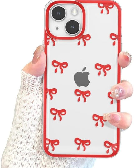 Designed for iPhone Case,Clear Cute Ribbon Bowknot Pattern Aesthetic Transparent Phone Case Raised Camera Protection Stylish Slim Soft Phone Case (Red,iPhone 11)