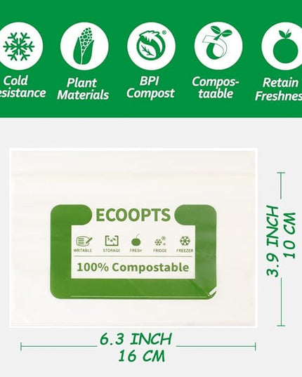 100% Compostable Snack Zip Bag | ECO-Friendly Small Storage Bags | Freezer Bag | Plant-Based BPA-free | Seal well for Cookie, Chips and Snack (2, Small)
