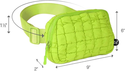 C.C Quilted Puffer Fanny Pack For Women Unisex - Daily Waist Crossbody Belt bag With Adjustable Strap (Lime)