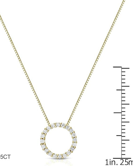 Diamond Wish 1/6 to 1 Carat Diamond Circle of Life Round Pendant Necklace for Women in 14k Gold (I1-I2, cttw) on 18 Inch Long Chain with Spring Ring Clasp
