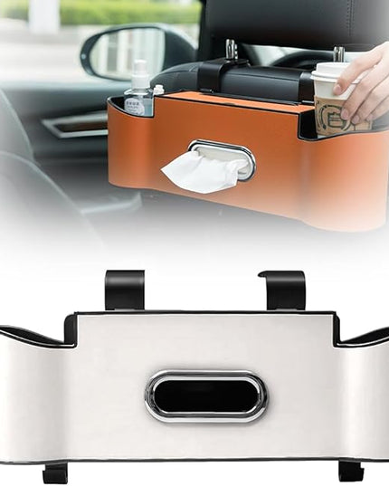 3-in-1 Car Backseat Organizer with Cup Holder, 2026 New Car Storage Box with Hooks, Multifunctional Car Back Seat Organizer with Tissue Box, Car Storage Box for Holding Snacks and Drinks (Beige)