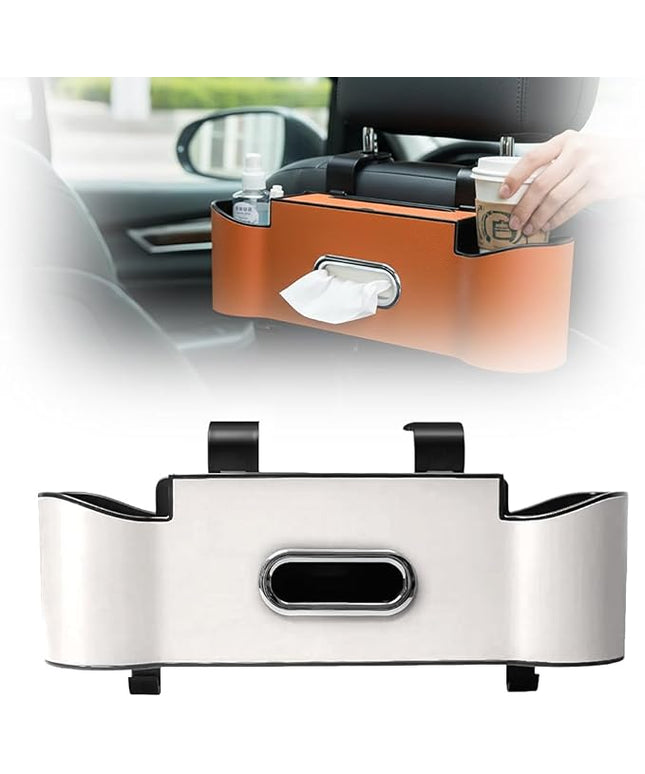 3-in-1 Car Backseat Organizer with Cup Holder, 2026 New Car Storage Box with Hooks, Multifunctional Car Back Seat Organizer with Tissue Box, Car Storage Box for Holding Snacks and Drinks (Beige)