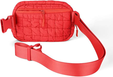 C.C Quilted Puffer Fanny Pack For Women Unisex - Daily Waist Crossbody Belt bag With Adjustable Strap (Red)