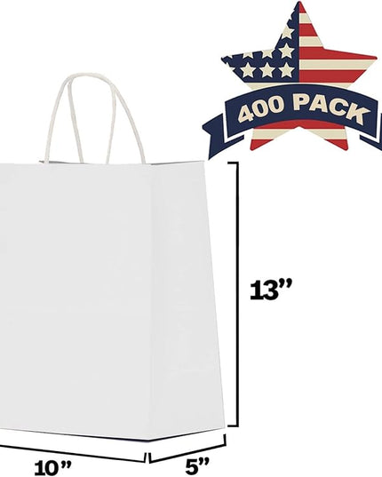 White Paper Bags with Handles Bulk 10x5x13 400Pcs, Kraft Bags, White Gift Bags Bulk, White Kraft Paper Bags, White Shopping Bags, Party Bags, White Craft Bags, Recyclable Paper Bags, Retail Bags