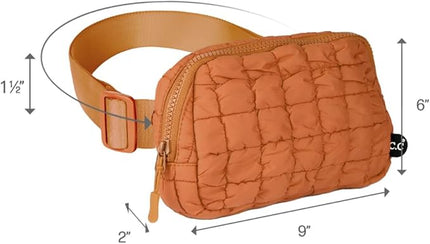 C.C Quilted Puffer Fanny Pack For Women Unisex - Daily Waist Crossbody Belt bag With Adjustable Strap (Rust)