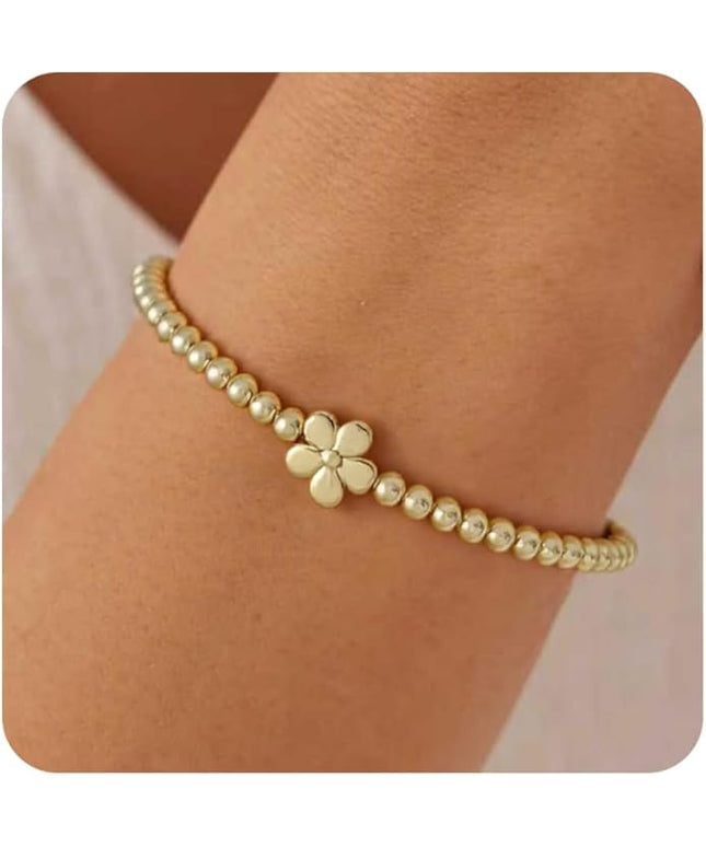 Gold Bracelets for Women 14K Gold Beaded Bracelets Stackable Bracelets for Women Gold Charm Bracelet Non Tarnish Gold Jewelry for Women Trendy