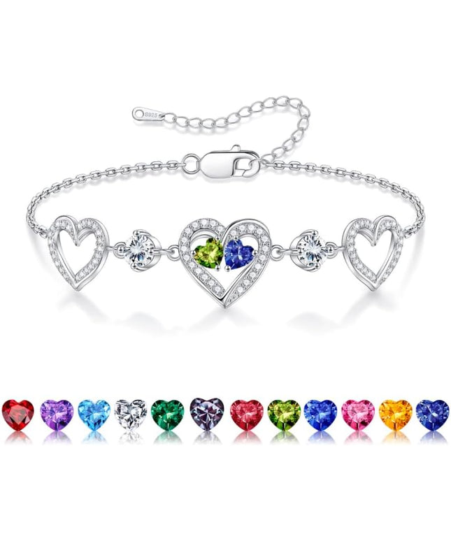 Iefil Valentines Day Gifts for Her - 925 Sterling Silver Heart Birthstone Bracelet Birthday Anniversary Jewelry Gifts for Her Wife