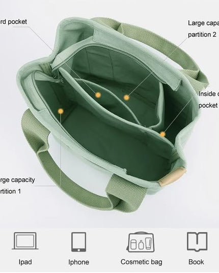 Small Tote Bag with Zipper, 2024 Canvas Multi-Pocket Crossbody Bag Shoulder Bag Satchel Hobo Bag Messenger Bag