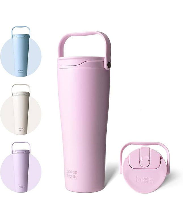 BOTTLE BOTTLE Insulated Tumbler with Handle & Straw Lid, 30oz Stainless Steel Leak-Proof Water Bottle for Hot & Cold Drinks, Add Ice Without Unscrewing, BPA-Free for Travel, Sports, Office(Pink)