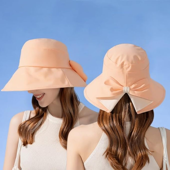 Womens Wide Brim Sun Hats UPF50+ UV Packable Beach Hat Summer Bow Decoration Bucket Cap for Travel