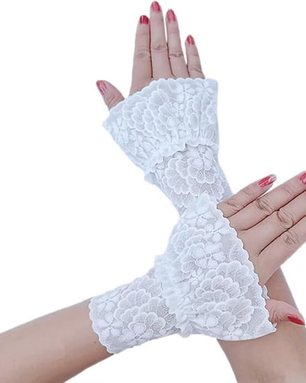 Women's Short Lace Gloves Fingerless for Driving Wedding Wrist Length Bridal Prom Gloves