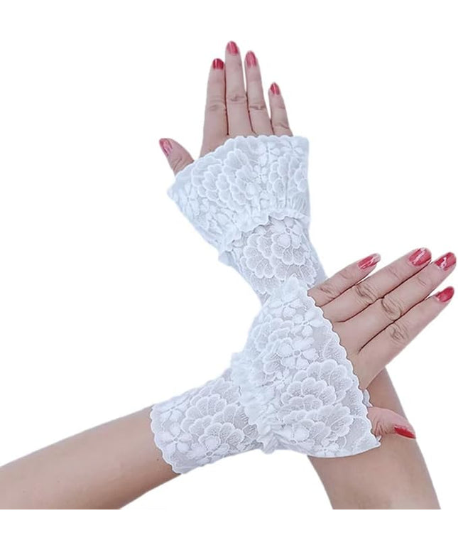 Women's Short Lace Gloves Fingerless for Driving Wedding Wrist Length Bridal Prom Gloves