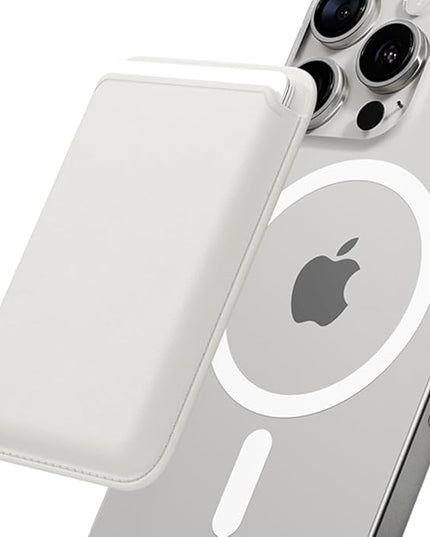 Sinjimoru Magnetic Card Wallet, Premium Vegan Leather Phone Wallet for MagSafe 3-Card Holder Compatible with iPhone 17 Pro Max Air 16 15 14 13 Series. M-Viica Basic White