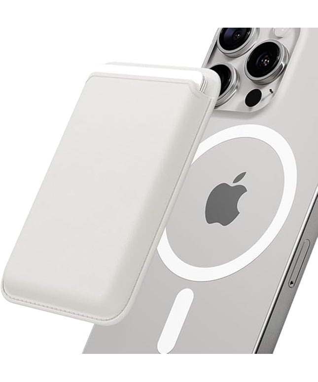 Sinjimoru Magnetic Card Wallet, Premium Vegan Leather Phone Wallet for MagSafe 3-Card Holder Compatible with iPhone 17 Pro Max Air 16 15 14 13 Series. M-Viica Basic White
