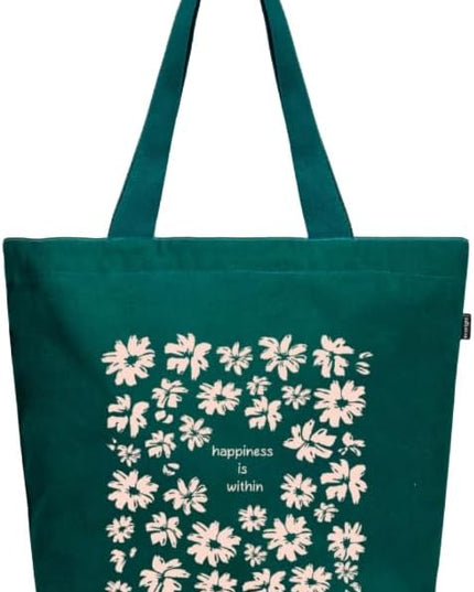 Ecoright Aesthetic Canvas Tote Bag for Women Large Zipper Tote Bags with Pocket, Womens Tote Bag for Yoga, Work, Beach