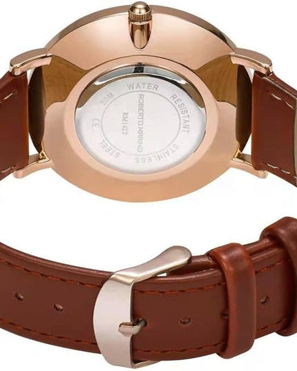 Roberto Marino RM1423 Men’s Luxury Watch – Japanese Quartz, Leather Strap, White Dial, 3 ATM Water Resistant