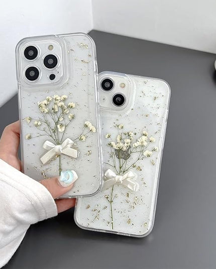 for iPhone 17 Air Case - Real Flower Gold Foil Transparent Case with Bracelet - Soft TPU for Women and Girls