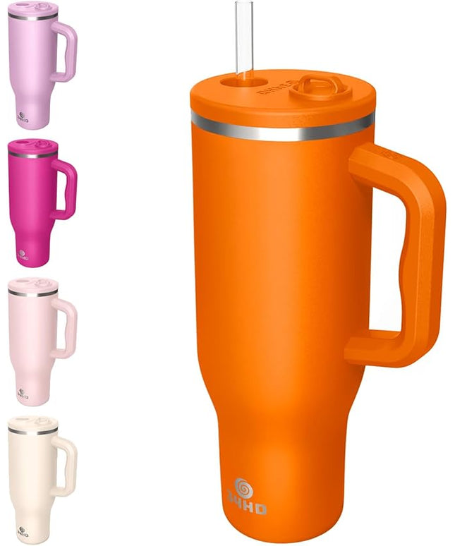 34HD 40 oz Stainless Steel Tumbler - Leakproof Insulated Water Bottle with Handle, Magnetic Lid and Flexible Straw - Iced for 48 Hours – Perfect for Men, Women, Birthday Gift, Orange - Tangerine Glow