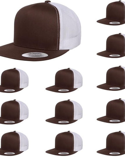 Yupoong 5-Panel YP Classic Trucker Cap | High Profile Flat Visor Snapback | OSFM | Bulk Packs Available