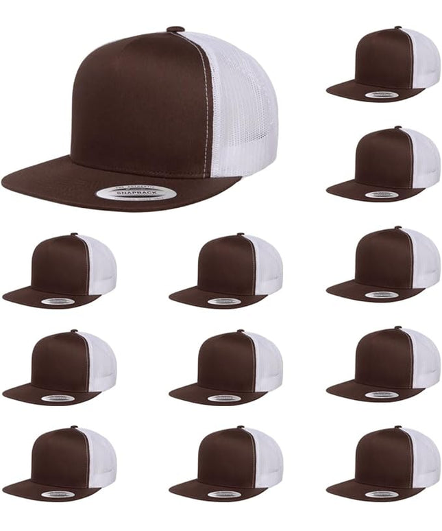 Yupoong 5-Panel YP Classic Trucker Cap | High Profile Flat Visor Snapback | OSFM | Bulk Packs Available