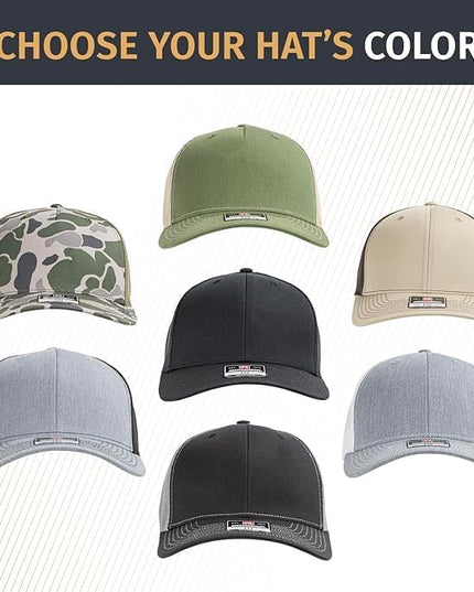 Oowee Products Custom Leather Patch Richardson 112 Trucker Hat, Cotton/Polyester Mesh, Snapback Closure, Handcrafted in USA