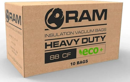 (20) Insulation Vacuum Bag RAM Heavy Duty ECO+ Bags 7 FT X 4 FT Holds 88 CF / 400 LBS Low DUST 2.4 Fabric Strength - 20 Pack. Largest and Toughest Green Bag on The Market.
