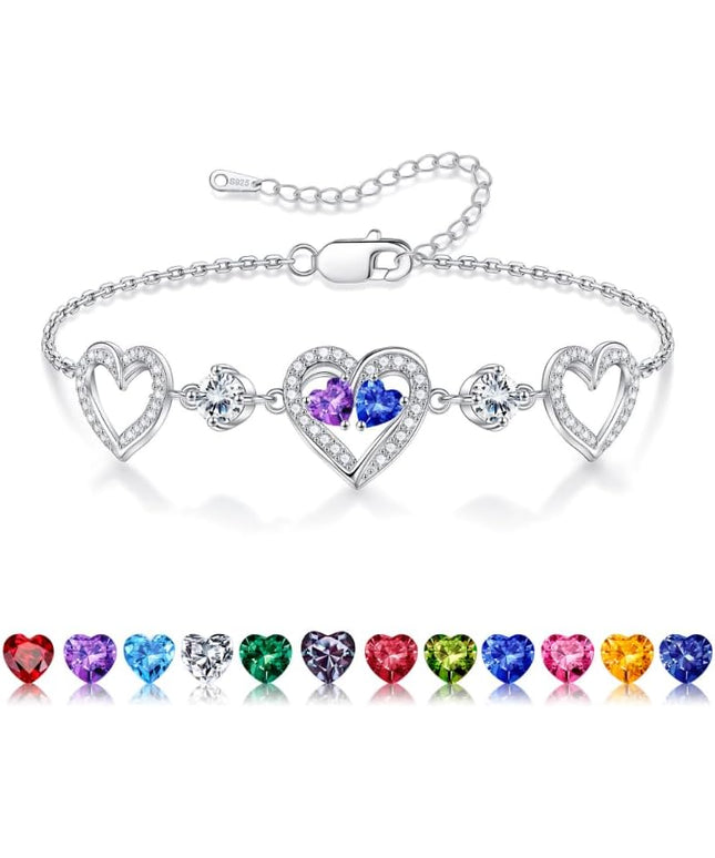 Iefil Valentines Day Gifts for Her - 925 Sterling Silver Heart Birthstone Bracelet Birthday Anniversary Jewelry Gifts for Her Wife