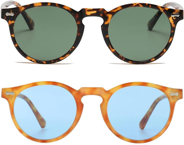 Gleyemor Vintage Polarized Sunglasses for Men Round Sunglasses UV400 Protection Retro Hand-crafted Acetate Frame