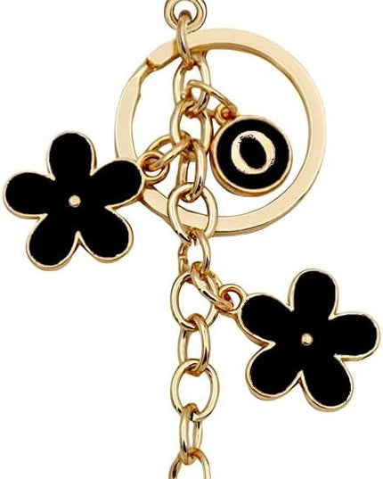 Cute Initial Letter Keyring for Women Girls Nice Flower Keychains for Handbag Backpack