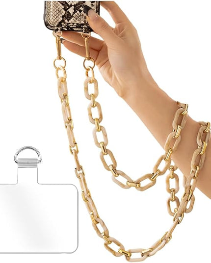 Phone Crossbody Chain Cell Phone Lanyard,Acrylic Shouder Strap Universal Cellphone Chain Strap with Tether Patches Compatible with Most Phones Bag Purse Beige