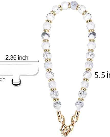Marble Beaded Phone Wrist Strap, Cellphone Lanyard with Tether Tab, Hands-Free Wristlet Bracelet