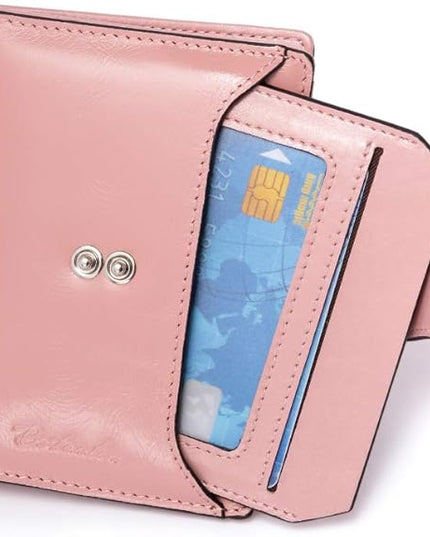 BOSTANTEN Women Leather Wallet RFID Blocking Small Bifold Zipper Pocket Wallet Card Case Purse with ID Window