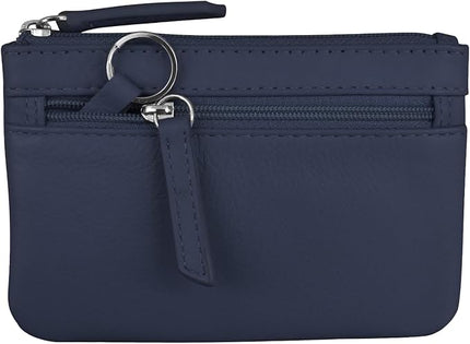 ili New York Mini Leather Coin Purse, Compact Design with Key Ring and RFID Protection for Women and Men in Vibrant Colors, Classic Navy
