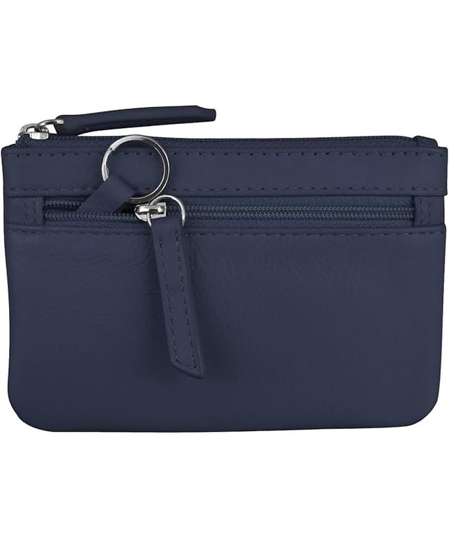ili New York Mini Leather Coin Purse, Compact Design with Key Ring and RFID Protection for Women and Men in Vibrant Colors, Classic Navy