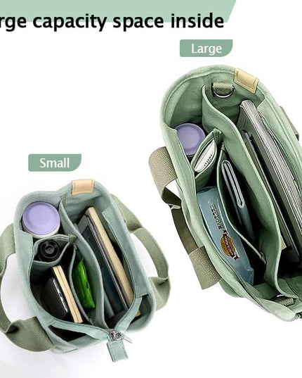 Small Tote Bag with Zipper, 2024 Canvas Multi-Pocket Crossbody Bag Shoulder Bag Satchel Hobo Bag Messenger Bag