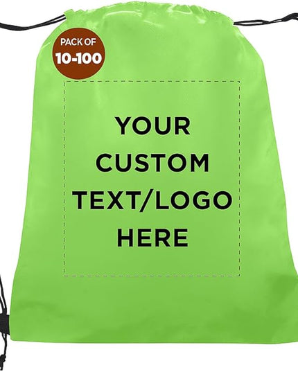DISCOUNT PROMOS Custom Non-Woven Drawstring Backpacks Set of 10/50/100, Personalized Bulk Pack