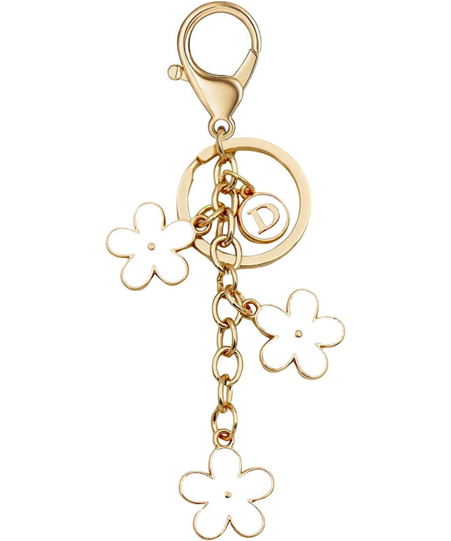 Cute Initial Letter Keyring for Women Girls Nice Flower Keychains for Handbag Backpack