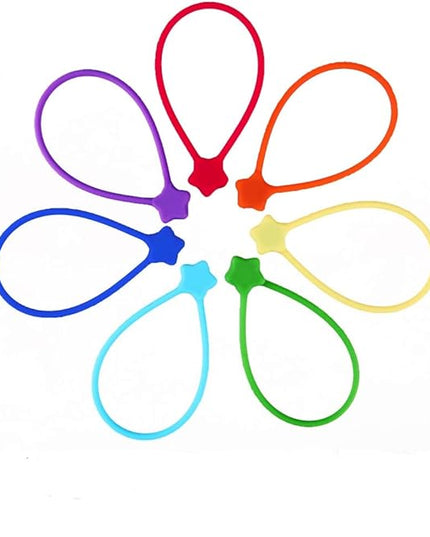 Reusable Silicone Twist Ties, 7.48'' Magnetic Cable Ties with Strong Magnet for Organizing Cables, Hanging Stuff, USB Cords, Fridge Magnets, Book Markers, or Just for Fun (7Colors, 7 Pack)