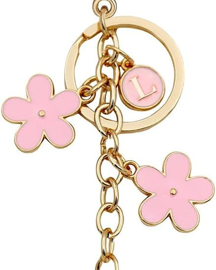 Cute Initial Letter Keyring for Women Girls Nice Flower Keychains for Handbag Backpack