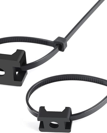 XHF 100 Pcs Cable Zip Tie Saddle Type Mounts Base with 100 Pcs 8" Cable Ties and 100 Pcs Tapping Screw, Wire Cable Clips Organizer Holders Clamps Black