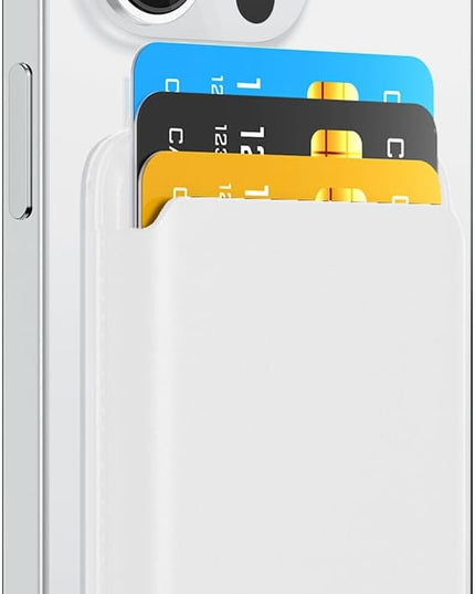 Phone Card Holder, Premium Leather Wallet Stick on, Adhesive Credit Card Holder for Case, Sticky Wallet for Back of Cover, Android Cell Phone, iPhone, Fit 4 Cards, Snow White