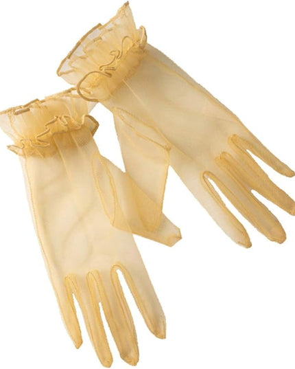 Women's Summer Tulle Gloves Pleated Ruffle Full Finger Wrist Length Opera Party Gloves