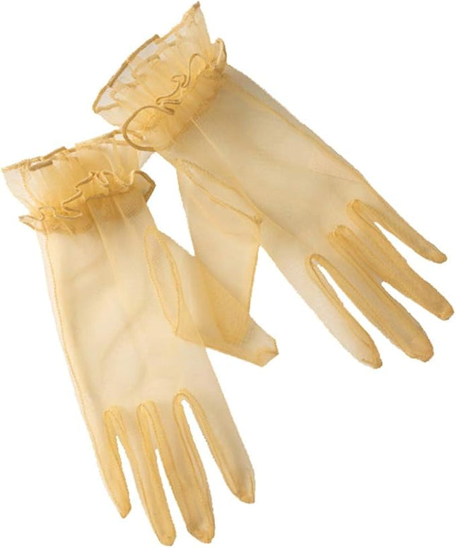 Women's Summer Tulle Gloves Pleated Ruffle Full Finger Wrist Length Opera Party Gloves