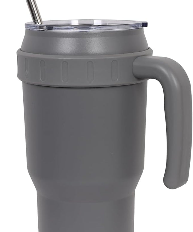 40 Oz Tumbler with Handle & Straw Lid, Insulated Stainless Steel Vacuum Flask, Double Wall Thermal Car Cup for Hot & Cold Drinks, Leak Proof, BPA Free (Dark Gray)