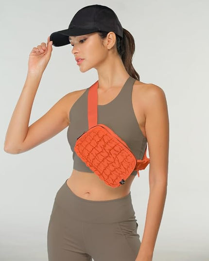 C.C Quilted Puffer Fanny Pack For Women Unisex - Daily Waist Crossbody Belt bag With Adjustable Strap (Orange)