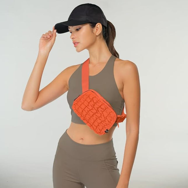 C.C Quilted Puffer Fanny Pack For Women Unisex - Daily Waist Crossbody Belt bag With Adjustable Strap (Orange)