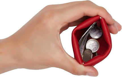 ZYLOXAR Squeeze Coin Purse Genuine Leather Wallet Compact Change Holder Travel Pouch for Women Gift Box (Red)
